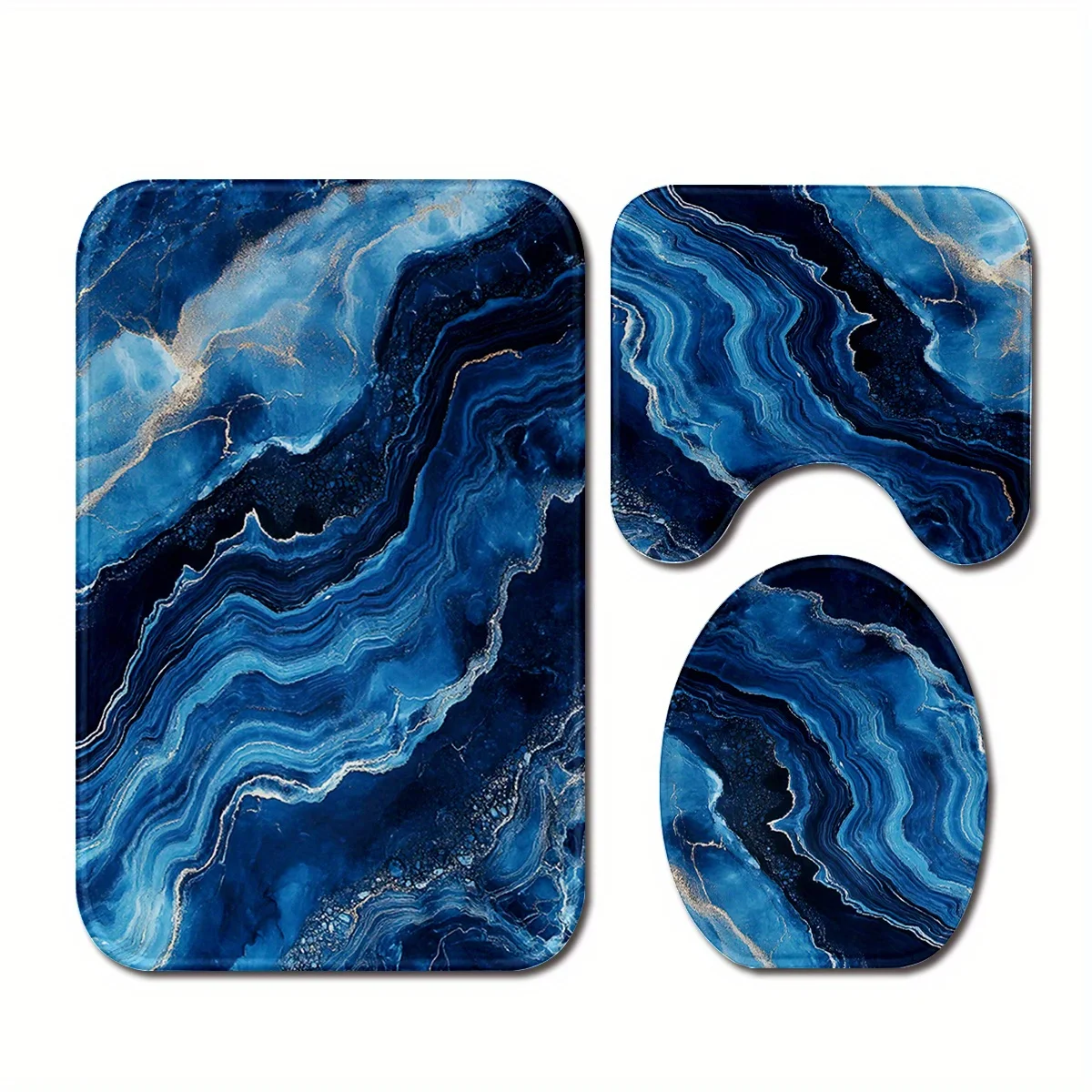 

3PCS Blue Marble Pattern Bathroom Rug Set Luxury Stone Print Toilet Mat Non Slip Floor Mats Water Absorbent Home Decor