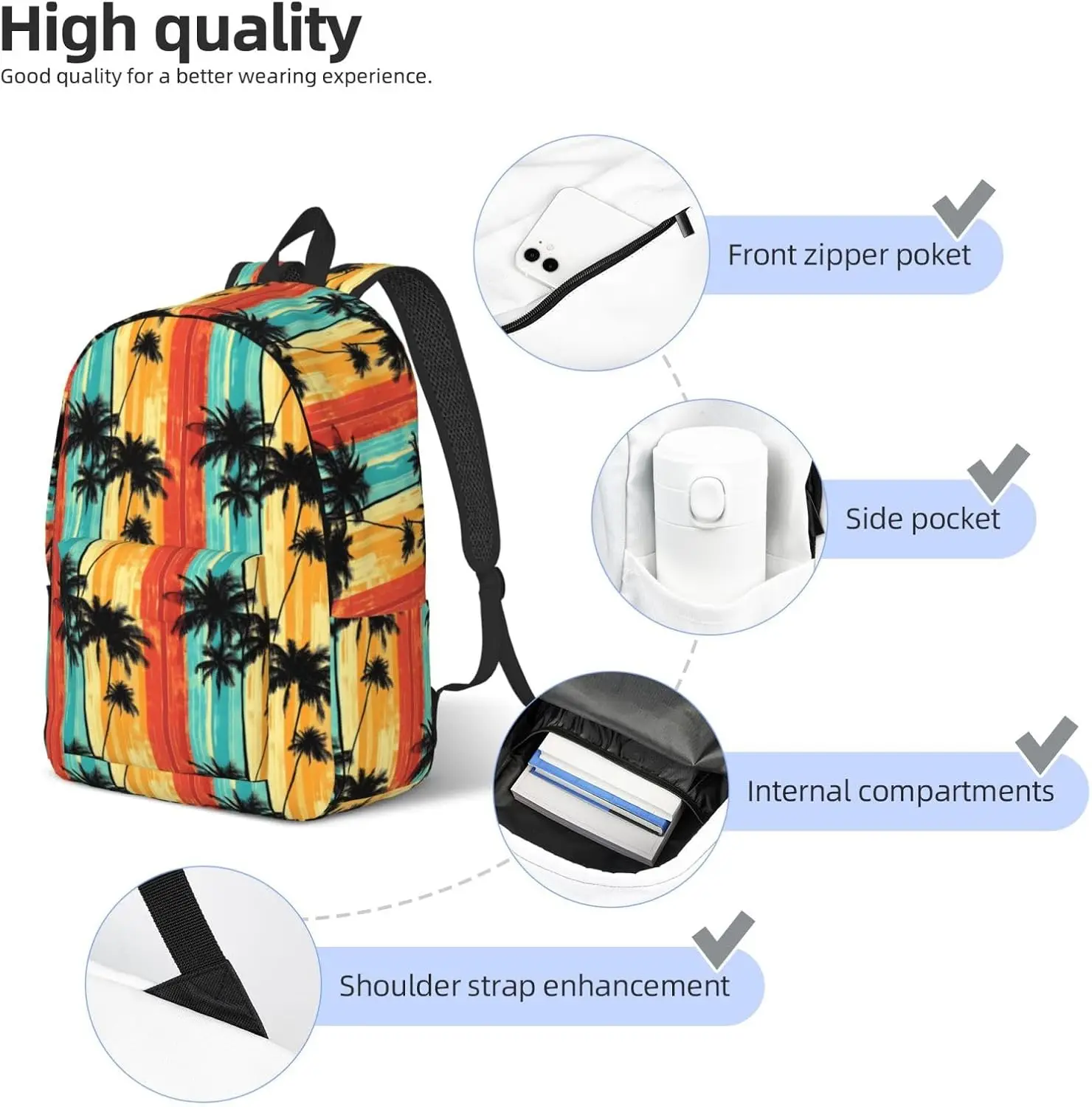 حقيبة ظهر قماشية خفيفة الوزن مطبوعة بالنباتات الاستوائية الملونة، حقيبة ظهر للنساء والرجال والأزواج، حقيبة كمبيوتر محمول للسفر