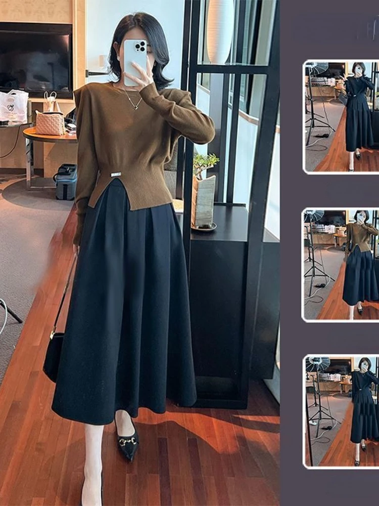 

2 Piece Set Women Suit 2024 Spring Office Long Sleeves White Shirt Blouse Tops and Skirts Crop Top and Skirt Sets Outifits Q208