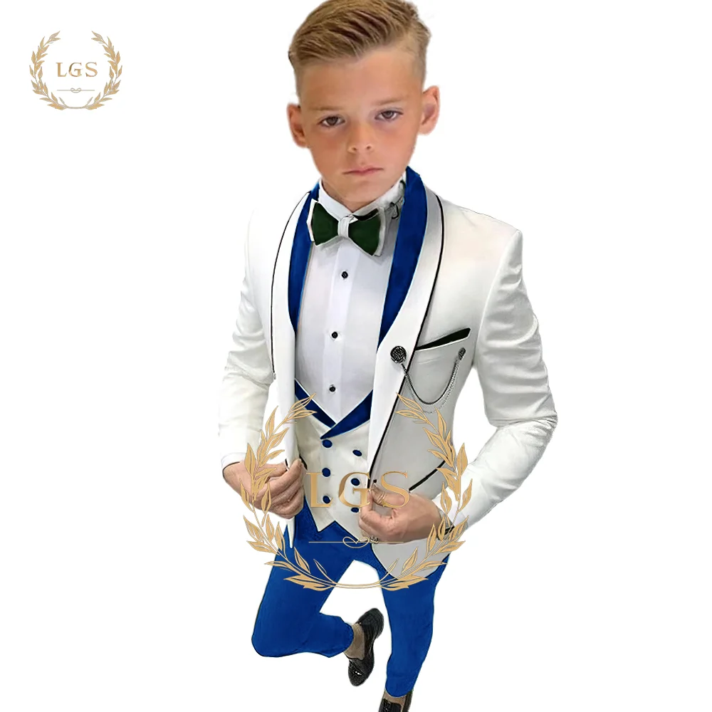 

Boy's 3-piece wedding suit (fashionable color-blocking design jacket, vest and trousers) children's custom tuxedo