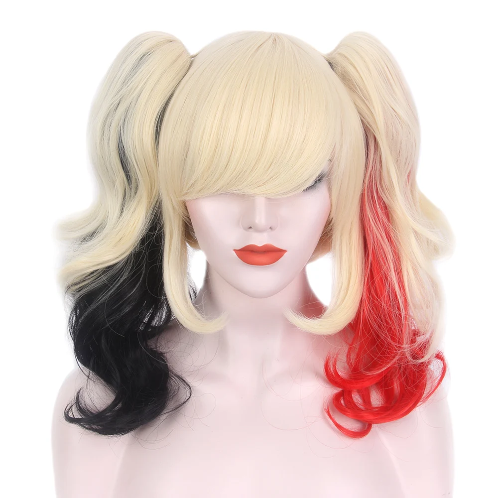 Curly Blonde Ponytails Gothic Lolita Cosplay Wig With Red Black Ends