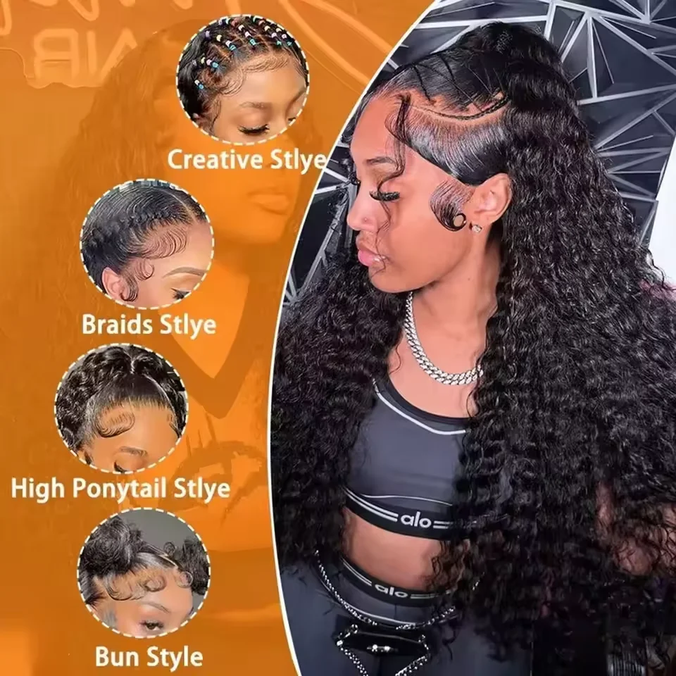 250% Density 40 42 inch 13x6 Glueless Wig Deep Wave Human Hair Wigs HD Lace Wigs For All African American Women Pre Plucked Baby Hair Natural Hairline Daily Party Wedding Wear Clearance Big Discount L image 5