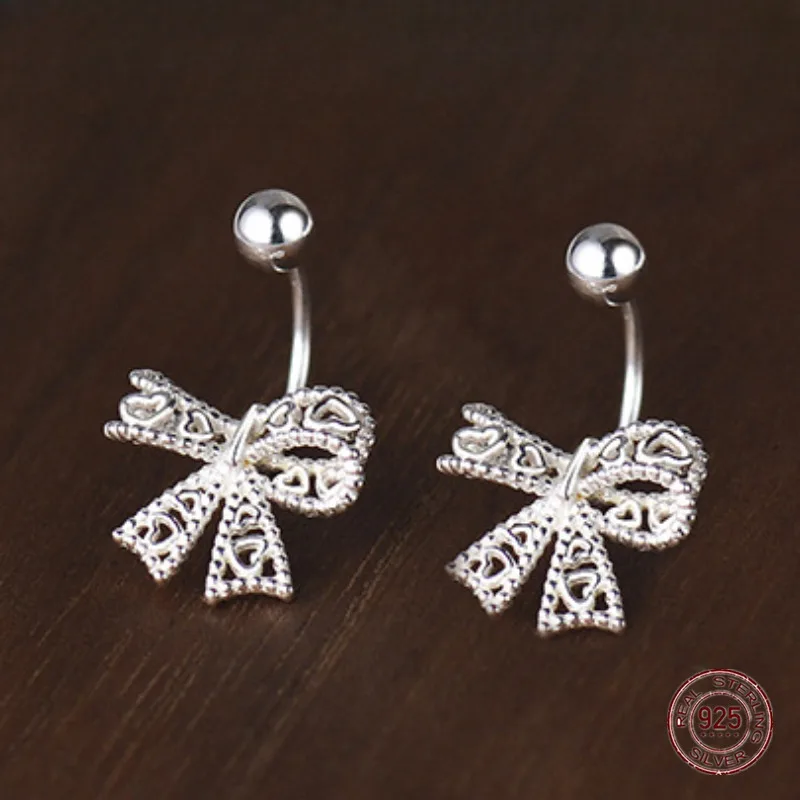 Pendientes de plata de ley 925 para mujer, aretes con forma de corazón y lazo, joyería de moda, 2023