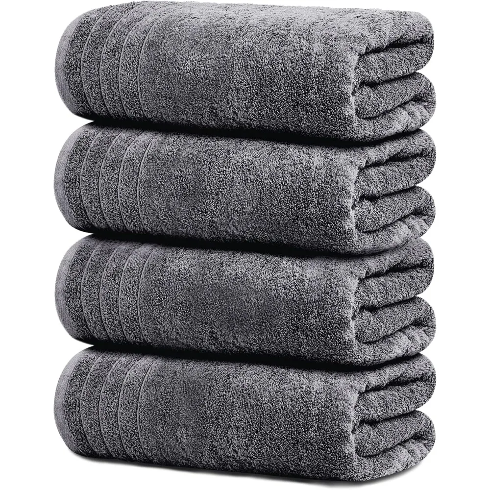 

4 Extra100% Cotton, Quicker to Dry, Lighter Weight, Super Soft and Absorbent, Perfect Bathroom Towels (Dark Grey)