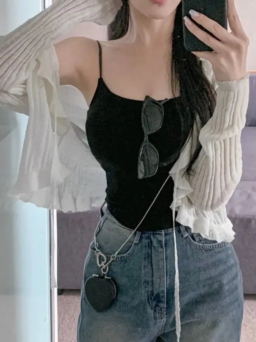 

Korean Sle Sweet Youthful Knitted Cardigan Women's Thin Outer Covering Air Conditioner irt oulder awl ort Jaet Top