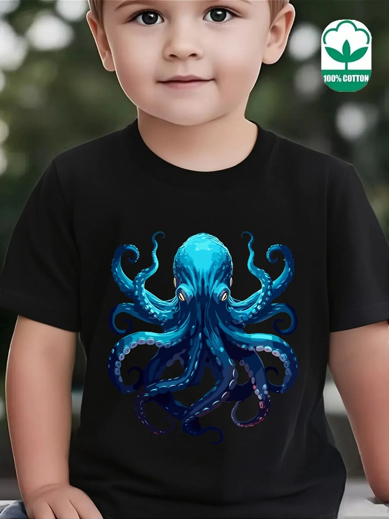 Cute Blue Octopus Marine Animal Print Family Matching T Shirt Boys Girls Short Sleeve Parent Child Soft Cotton Casual Tops