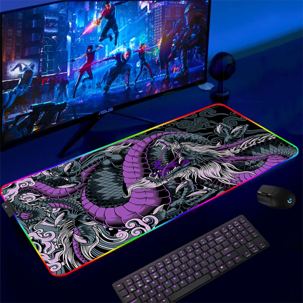 Japanse Dragon Rgb Gaming Muismat Xxl Laptop Rubber Deskmat Gaming Accessoires Hd Printing Computer Toetsenbord Led Computer Pad