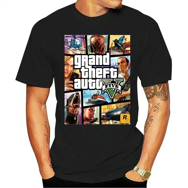 Grand Theft Auto GTA5 Men‘s T-Shirt Game Graphic Print Tee Hip Hop T Shirt Casual O-Neck Short Sleeve Streetwear T-Shirt