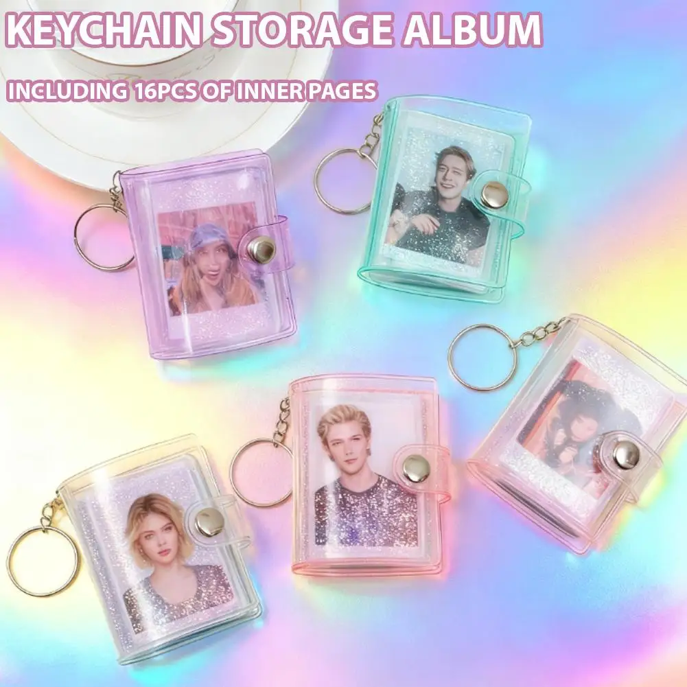 16 ورقة لطيف سلسلة المفاتيح الصغيرة ألبوم صور 1 بوصة أزرار خاطفة القرطاسية ملاحظة المواد كتاب مجلة ورقة تخزين المجلدات Poc P2N8