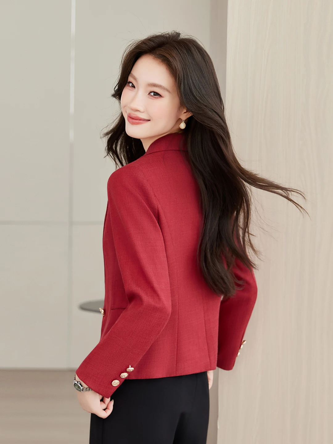 Short Tailored Women's  Casual Versatile Stylish Autumn Winter Fashion Commute Polyester Fiber Fully Lined Long Sleeve
