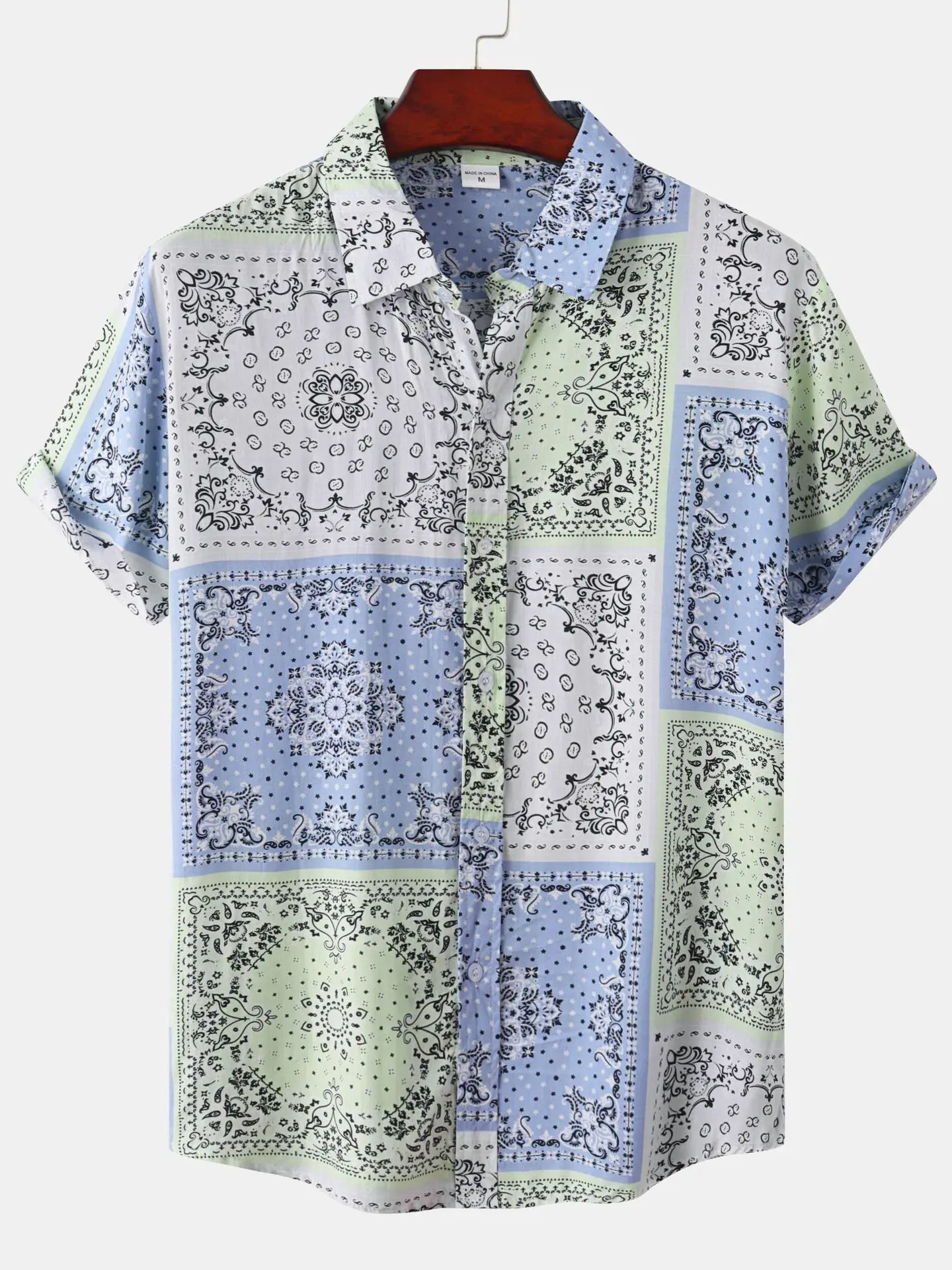 

Loose ort Sve Printed Casual irt Men's Floral Patchwork Color Blo Turn-down Collar Breathable Faion Urban Sle