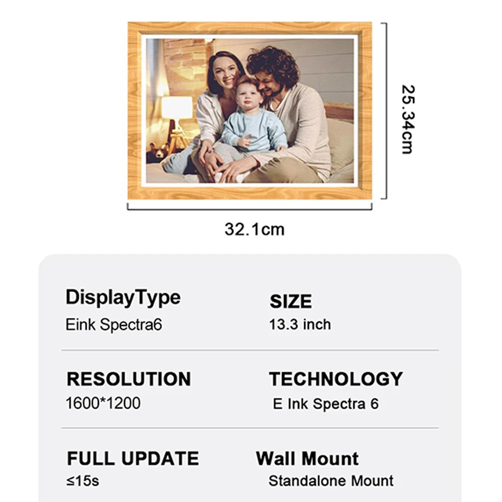 E6 13.3 Inch Color E-Ink E-Paper Display Wooden Frame E Ink Spectra 6 Smart Billboard Museum Exhibition Information Board