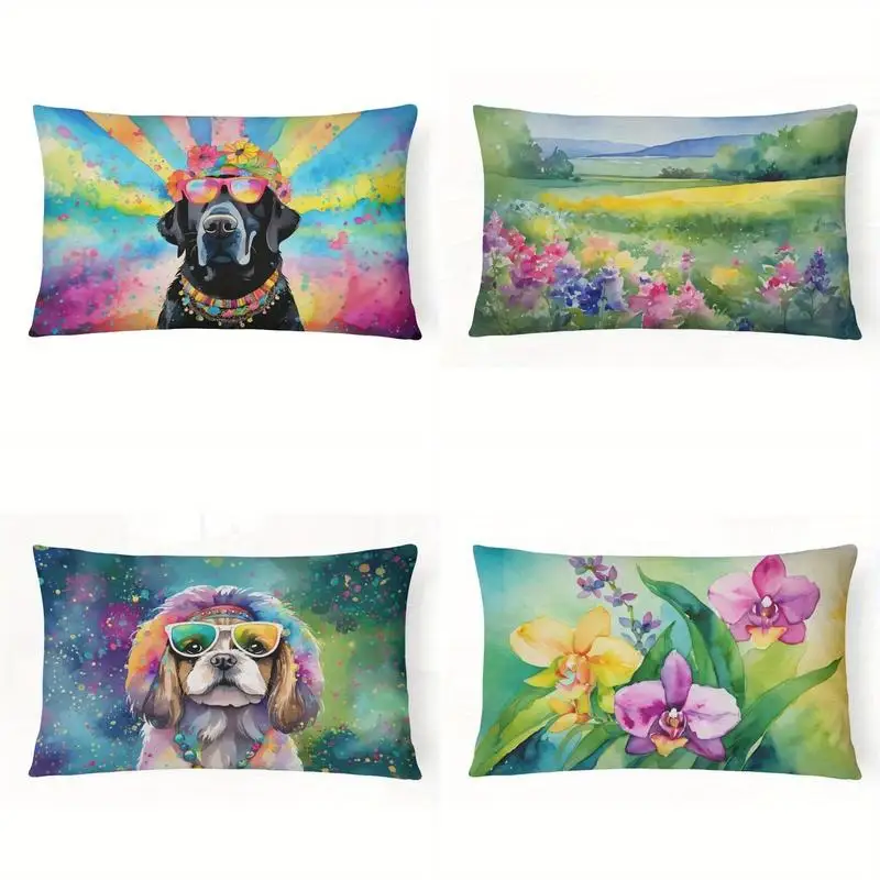 Hippie Black Lab Lumbar Pillow Cover Suitable For Sofa Bedroom Car Pillow Cover Cushion Rectangular Back Cushion