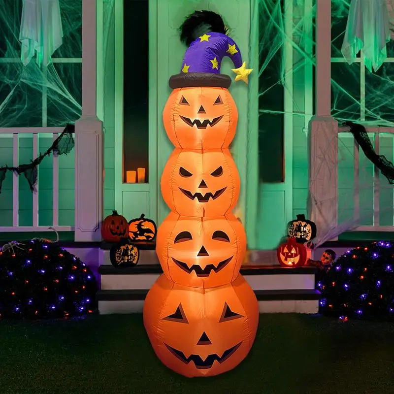 

Inflatable Pumpkin Decoration 2.4m Halloween Stacked Pumpkin Windproof LED Pumpkin Light Glow In The Dark Horror Halloween Decor