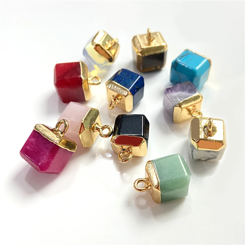 8mm pietra naturale cubo Charms forma quadrata ciondolo gemma cristallo agate ciondolo al quarzo per gioielli che fanno bracciali collana fai da te