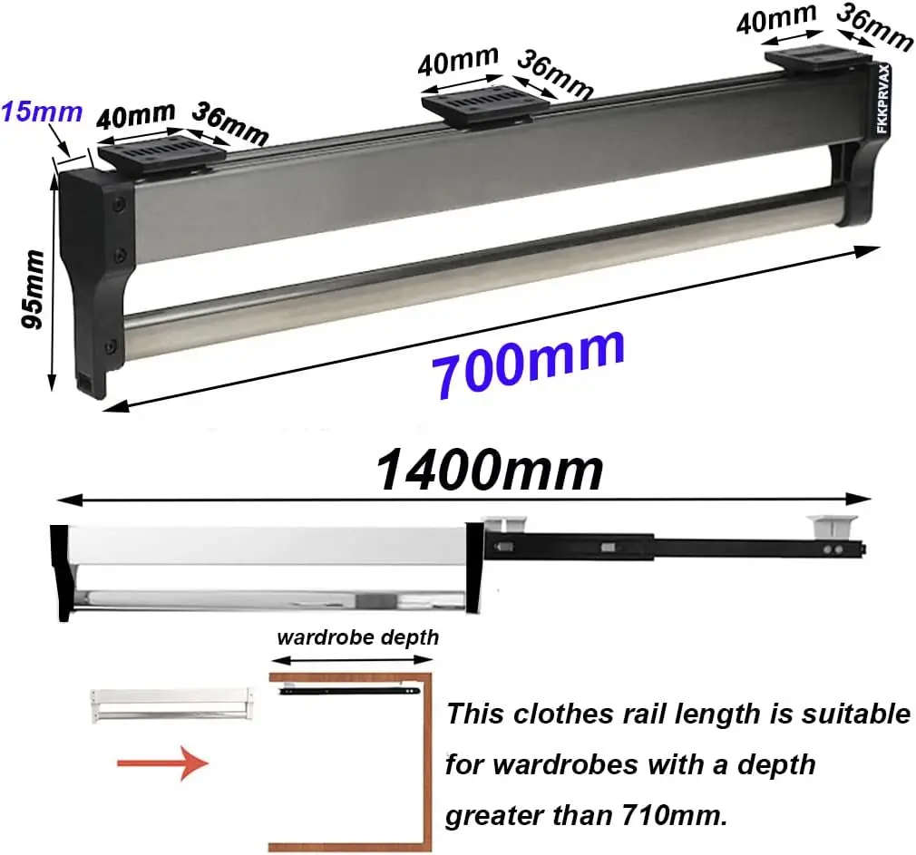 Closet Clothes Hanger Rail,Pull-Out Closet Rod 30-60Cm,Wardrobe Clothing Rail,Closet Organizer Rack For Pants And Coat