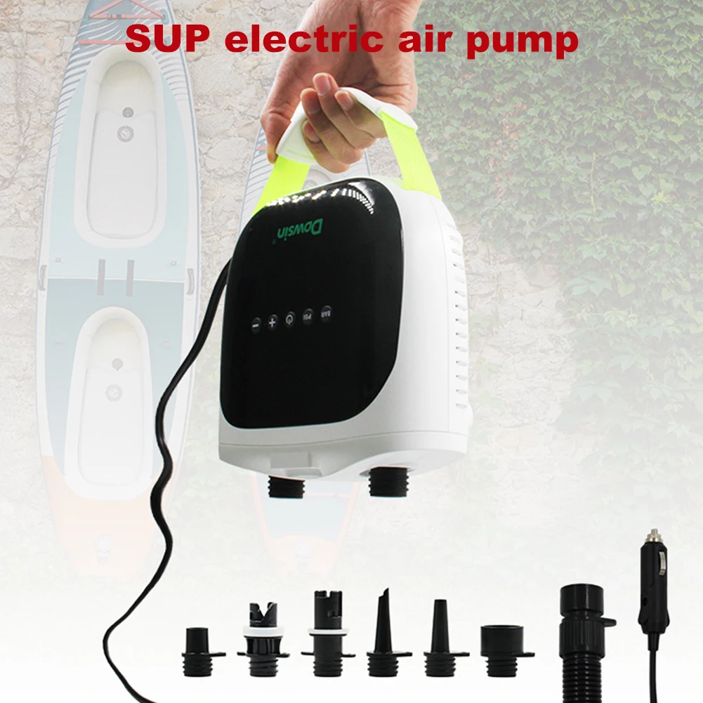 Electric Air Pump with 6 Nozzles Portable SUP Pump Dual Stage Inflation Auto-Off for Inflatable Paddle Boards Boats Mattress
