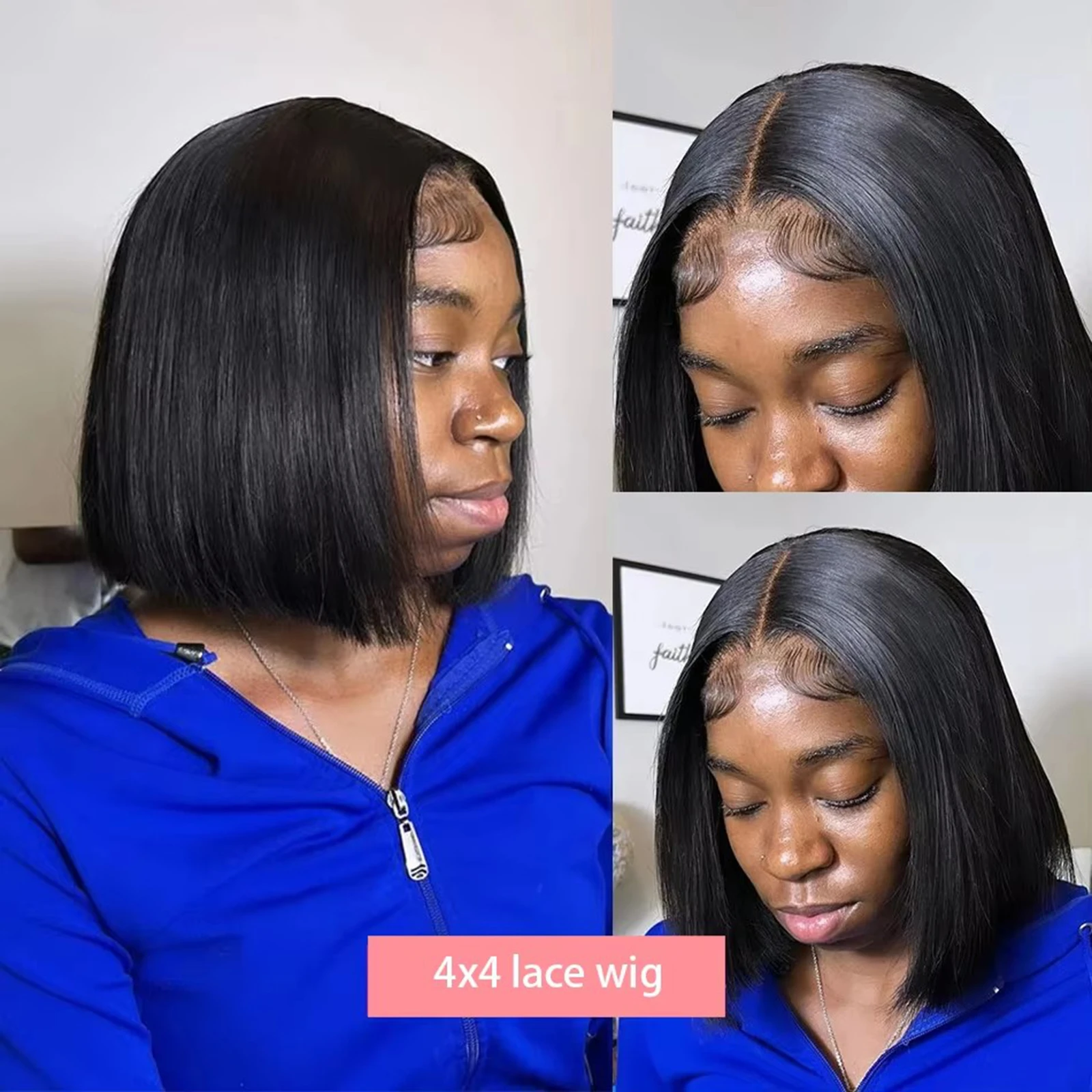 HD 4x4 Lace Closure Bone Straight Short Bob Lace Wig Remy 100% Human Hair Wig 13x4 Lace Frontal Wig for Black Women 200% Density