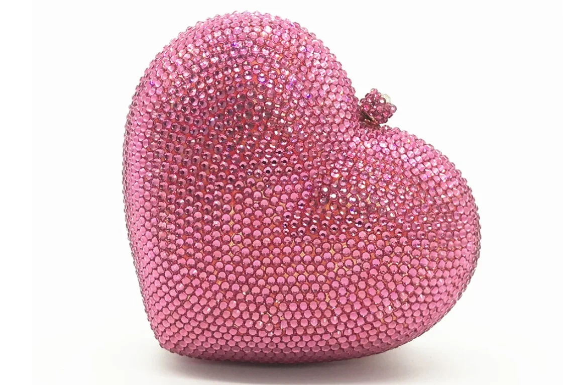 New Arrival Full Diamond Pink Crystal Evening Clutch Purse Luxury Heart-Shape Women Wedding Purses And Handbags Lady Clutches