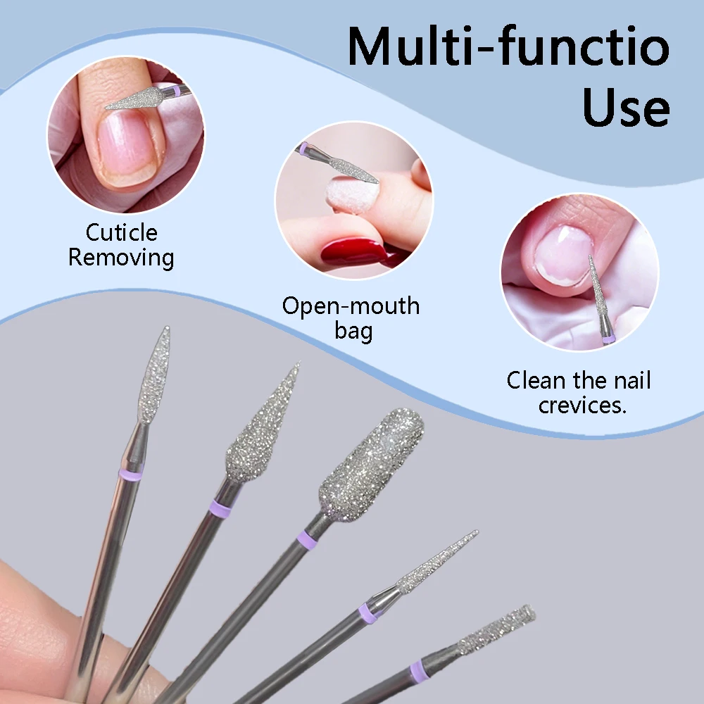 1/2/3/5PCS Purple XXF Diamond Nail Drill Bits Electric Milling Cutters For Manicure Rotary Burr Cuticle Clean Nail Art Bits