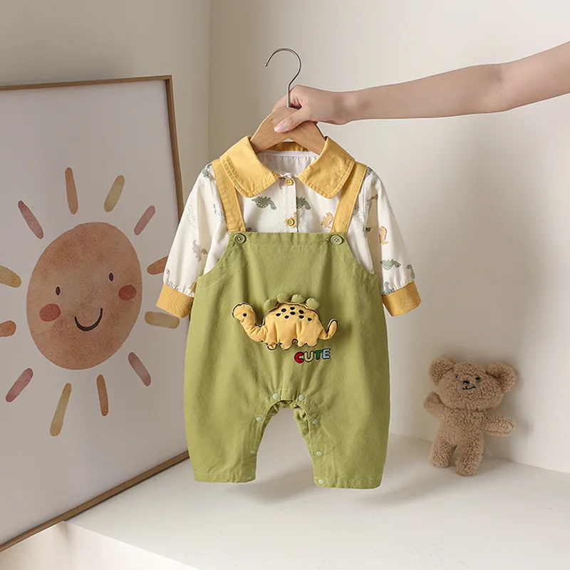 

Baby Jumpsuit Autumn New Cartoon Dinosaur Printing Overalls Crawling Clothes for Boys and Girls Going Out