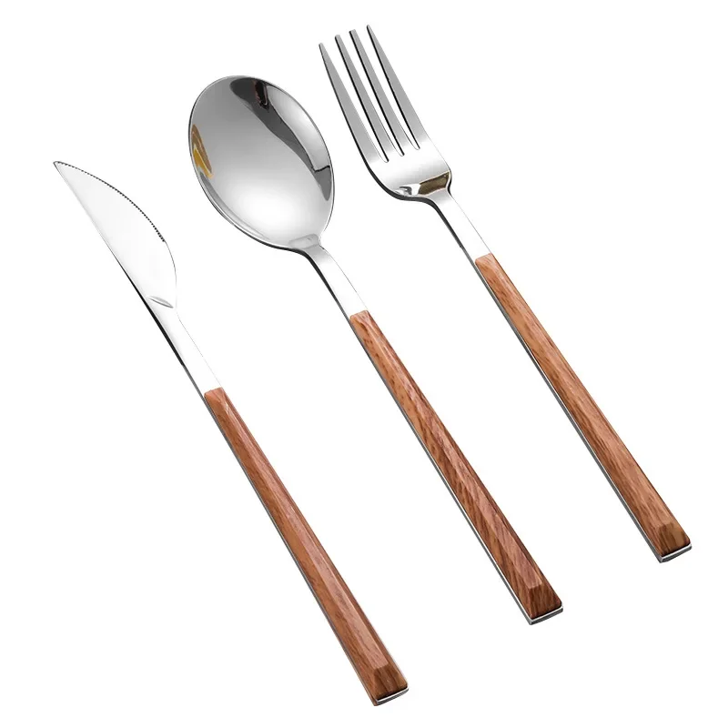 Stainless steel dinnerware sets steak knife/fork/spoon with wooden handle tableware cutlury set kichen accessories