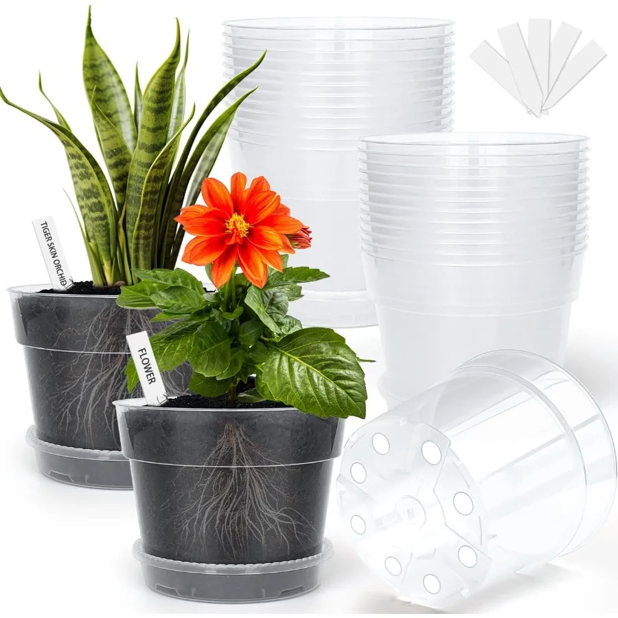 

Clear Plastic Nursery Pots for Plants 6 Inch Transparent Plant Pot with Drainage Holes Flower Pots with Saucers Seed Starter Po