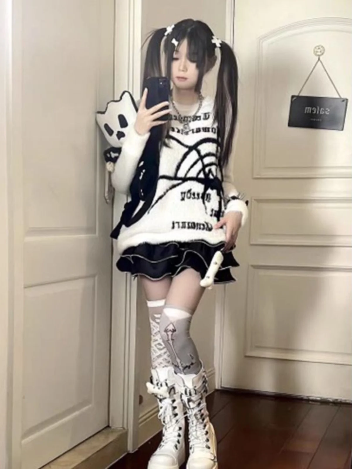 Pull en fausse fourrure blanche douce pour femme, pull Y2K, tricoté paresseux, irt Aby, Culture du vent, Punk Sle, automne hiver