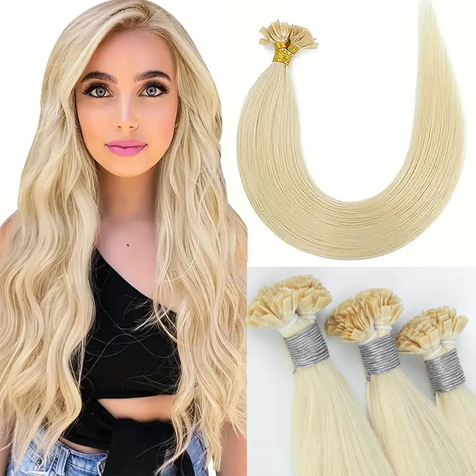 Straight Human Hair Extension By Fusion Flat Tip Keratin Capsules 0.8g/ 1g/Strand 50pcs Natural Hair Extension Ombre Blond Color