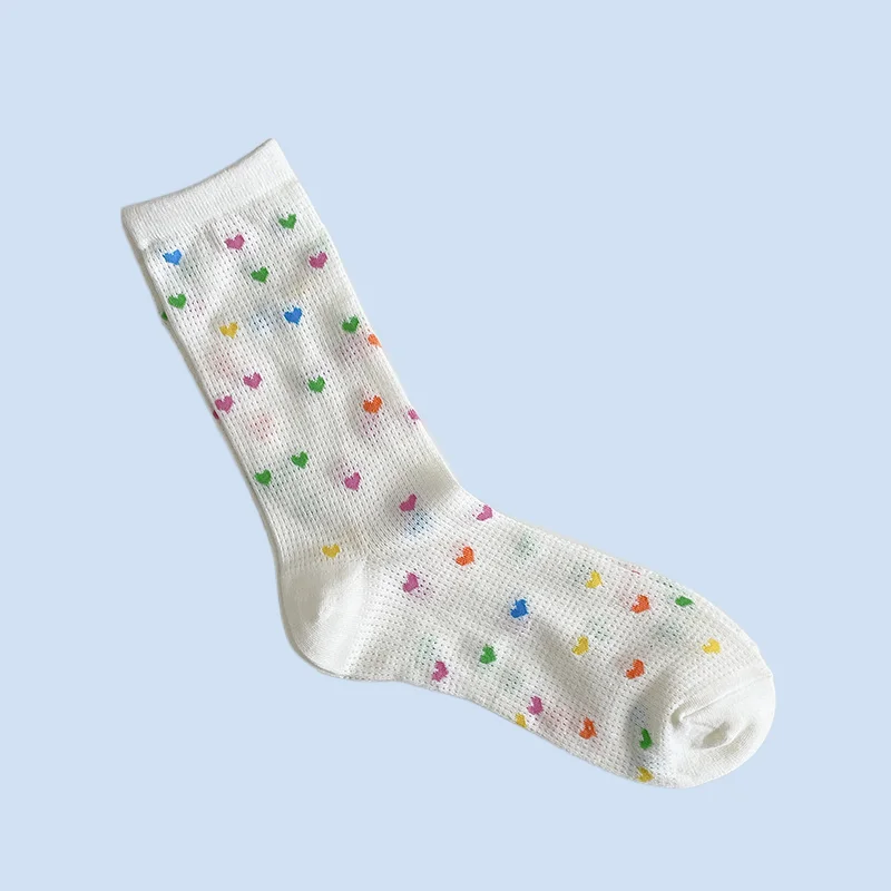 

5 Pairs Multicolor Polka Dot Women Socks Summer Thin Hollow Out Meah Breathable Long Socks Kawaii Cute Sweet Girls Ruffle Socks