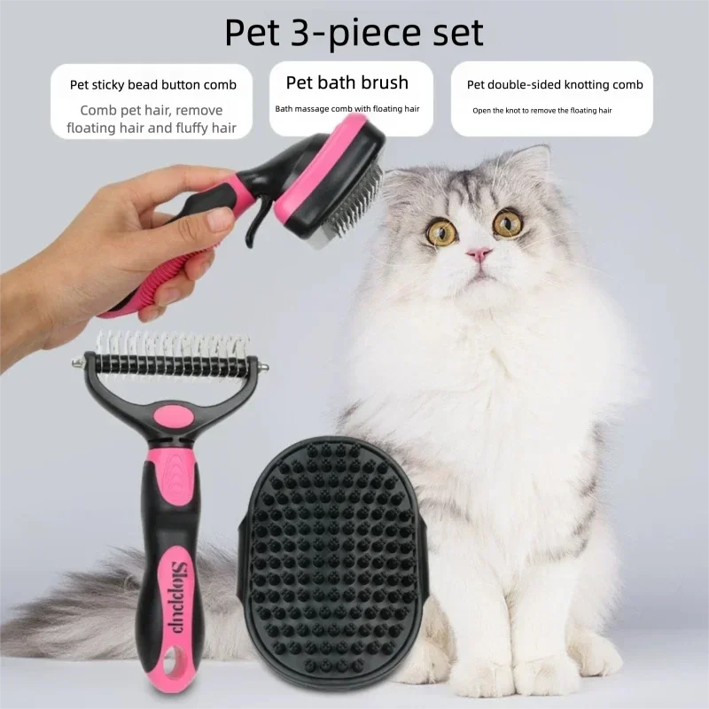 3PCS Self Cleaning Slicker Brush & Pet Grooming Rake & Bath Brush for Dogs,Cats | Dematting Comb & Deshedding Grooming Tool