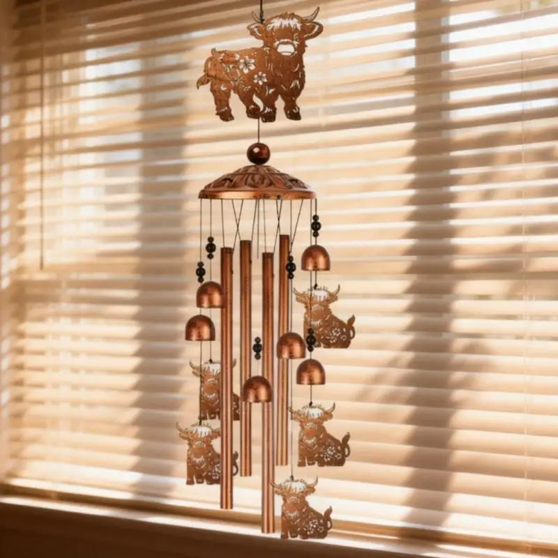 Highlands Cow Wind Chimes for Outside,Metal Windchime Outdoor Memorial/Birthday Gift Garden Decors for Outside,Lawn B03E