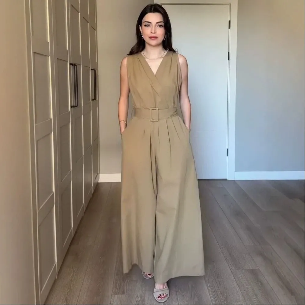 

Elegant Women's Jumpsuit Blouse Top with Belt Wide Leg Pants Summer Spring Fashion Slim Fit One Piece Playsuit