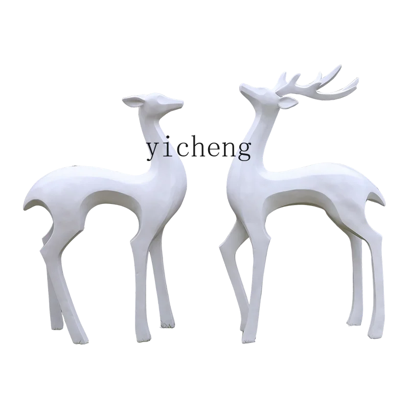 

Zf Outdoor Geometric Wht Sculpture Community Landscape Decoration Abstract Sika Deer Wedding Lawn Decoration