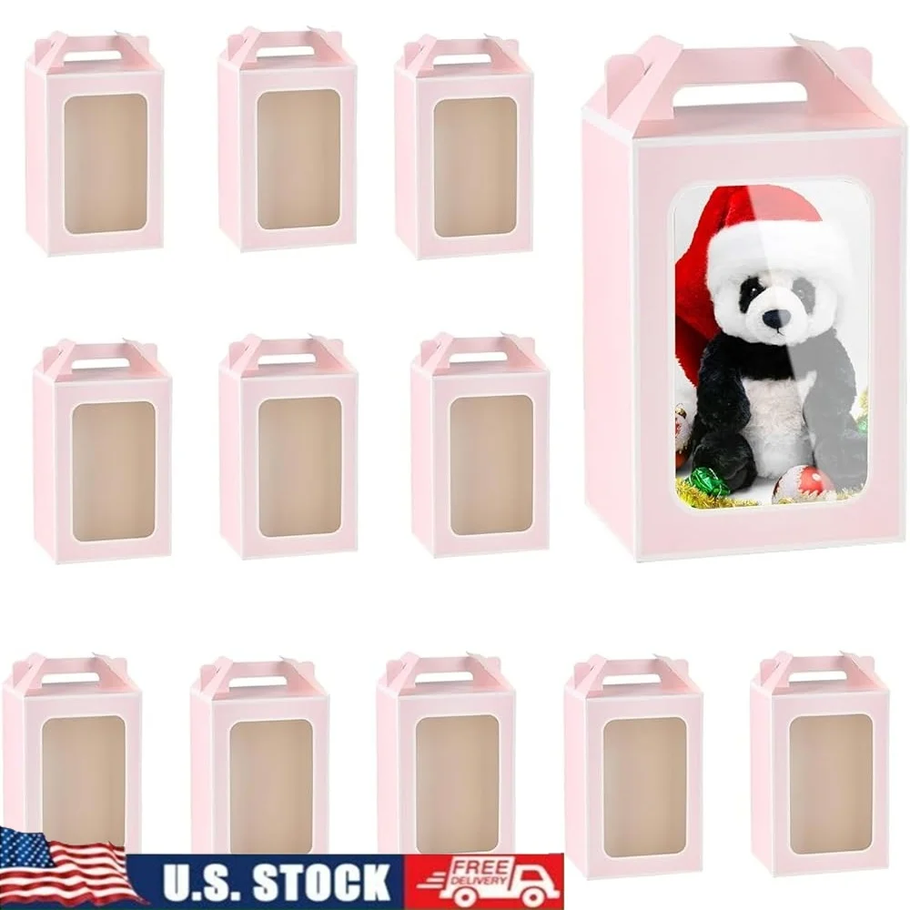 

12 Pcs Clear Gift Bags with Window Paper Tote Bags Candy Boxes Floral Wedding Birthday Party Favors Packaging