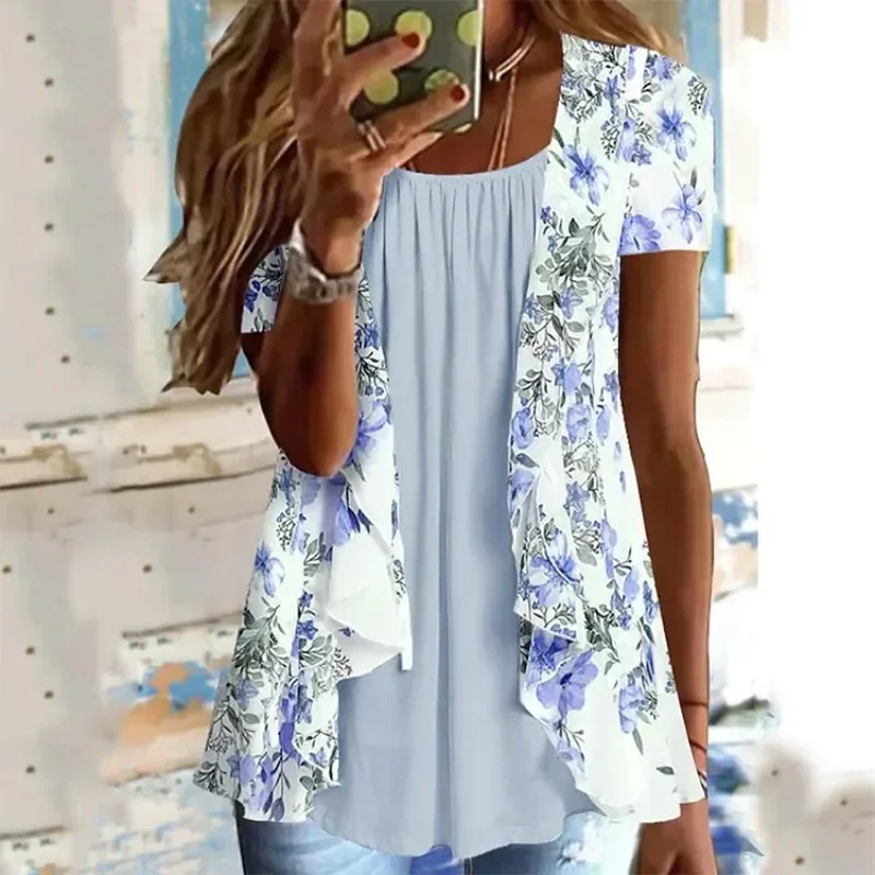 Beautiful Flower Clusters Print T-Shirts for Women Summer New Fashion Loose O-neck Pullover Clothing Casual Short Sleeve Tops