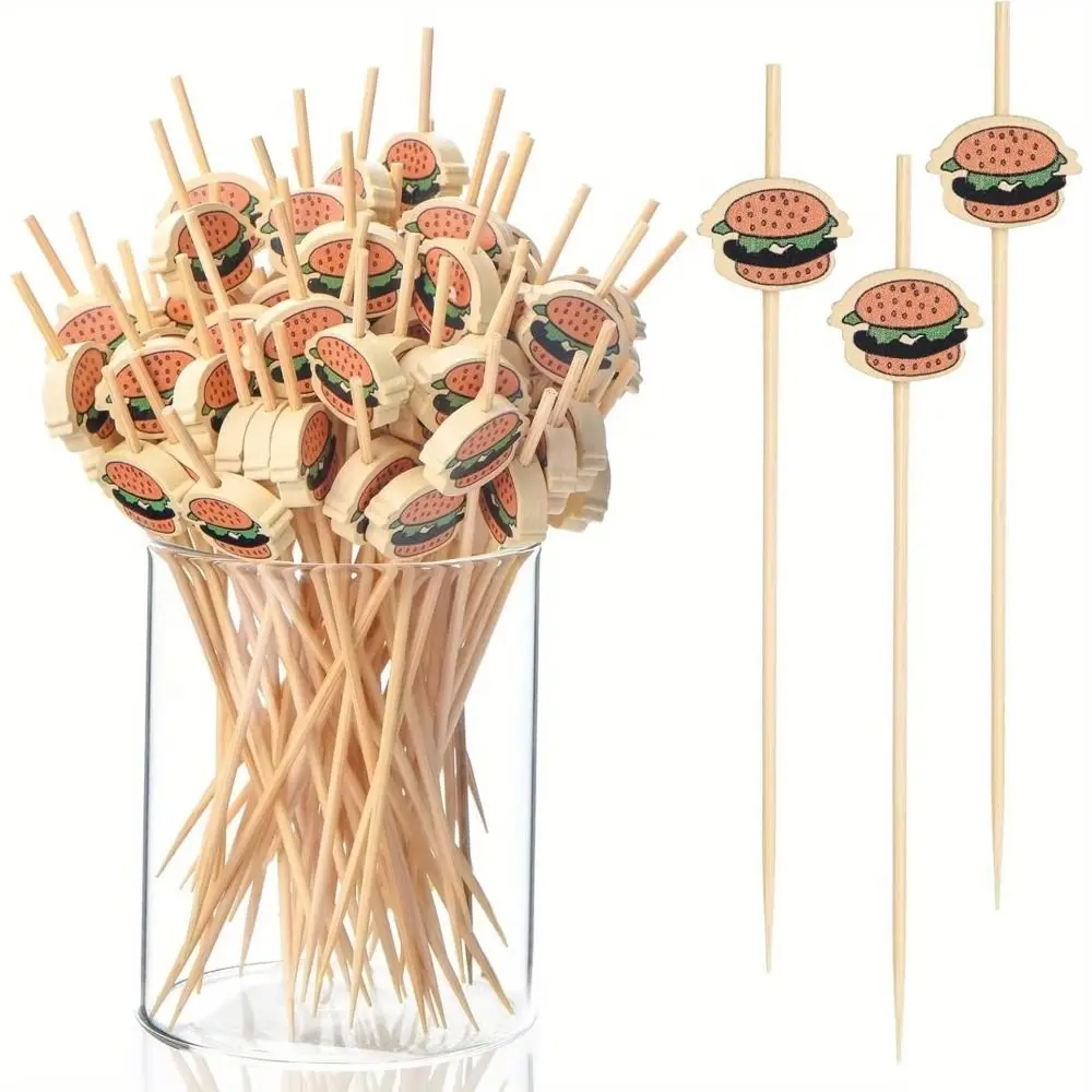 Palitos de fruta portátiles para guarnición de hamburguesa, palitos de comida desechables de dibujos animados, palillos para aperitivos
