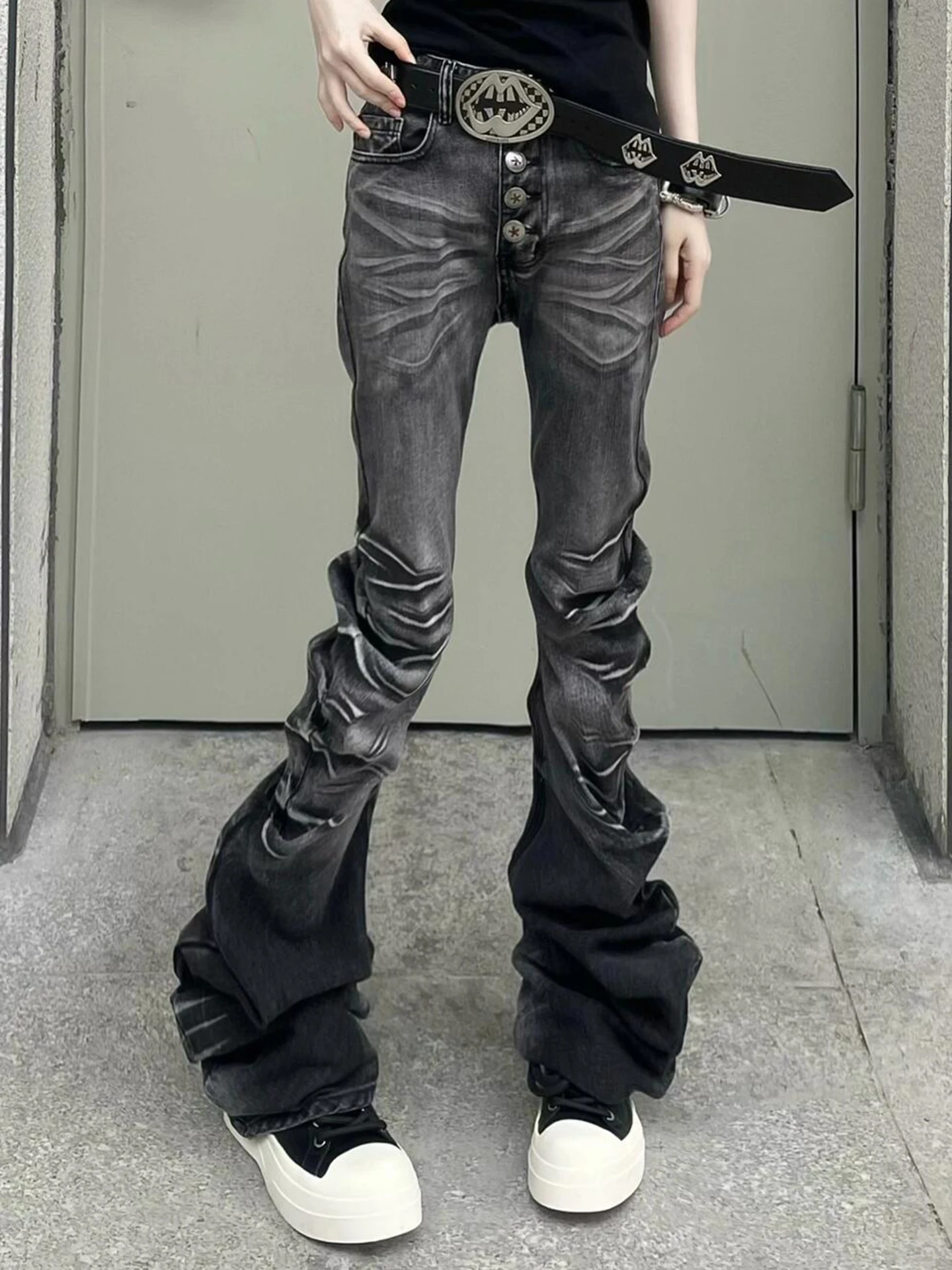 

High Waist Wide Leg Knife Denim Jeans Women's Spring Autumn Straight Cut Slimming Floor Length Drapey Pants