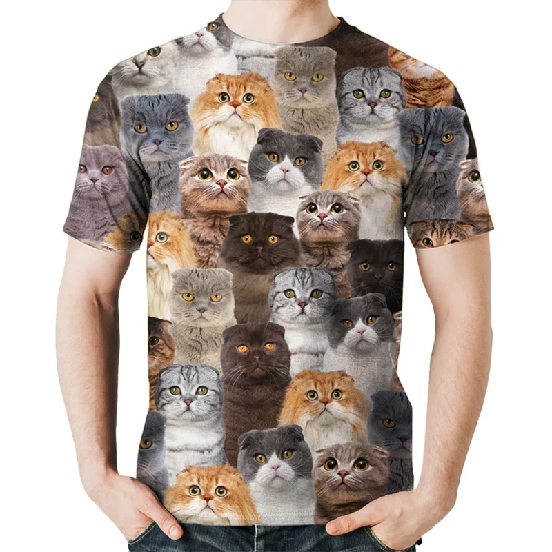 Summer T Shirt Men Clothing Scottish Fold Cat 3D Printed T-shirt Cute Cat Pattern Short Sleeve Tee Trendy Unisex Breathable Tops
