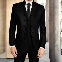 Mens Tunic Suits Stand Collar Double Breasted Blazer Jacket Vest Pants 3 Piece Wedding Groom Tuxedo Italian Style Floral Costume