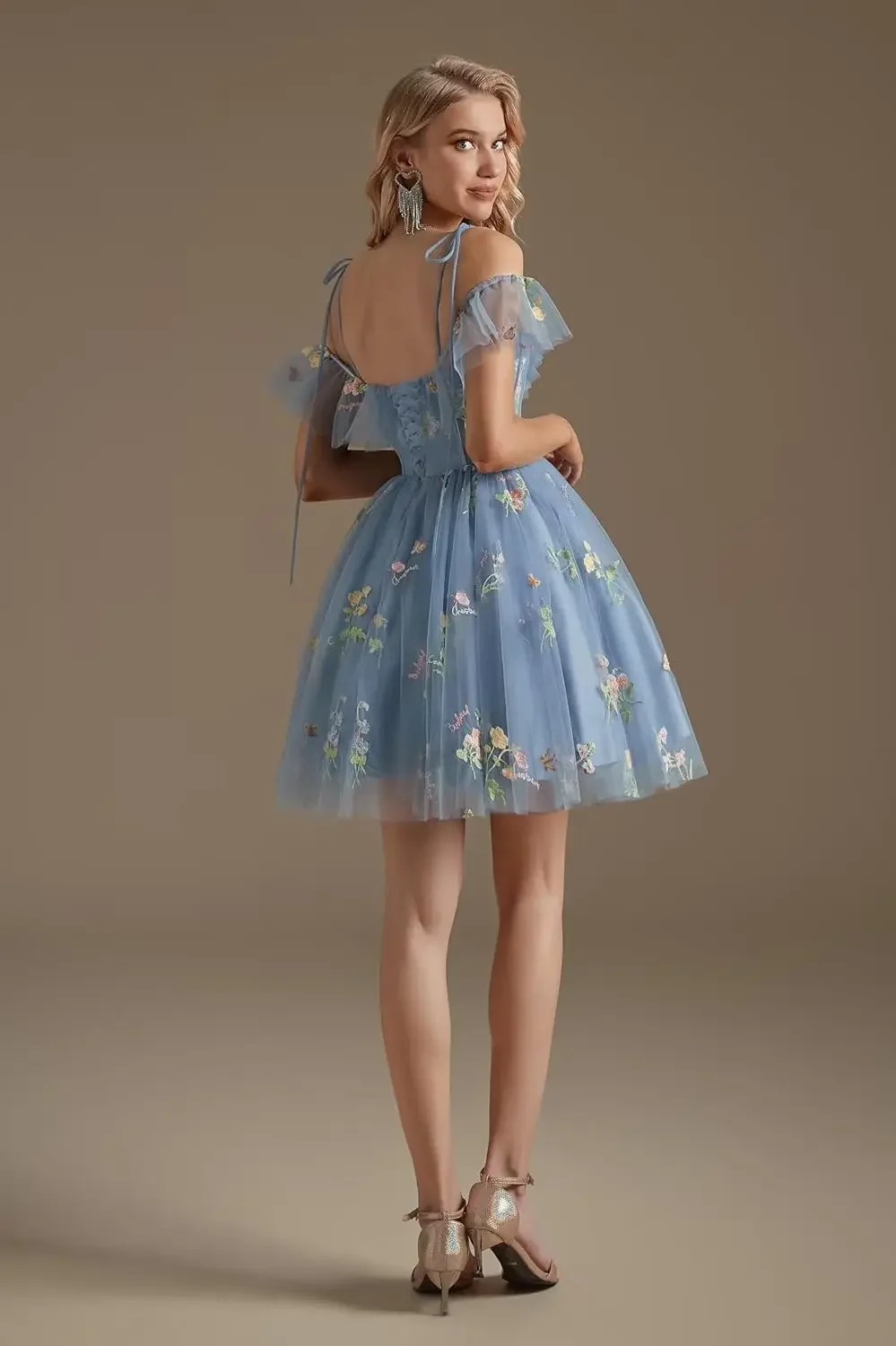 V pescoço formal baile de formatura cocktail vestido 2025 flor bordado tule curto vestidos de baile para adolescentes mini fada