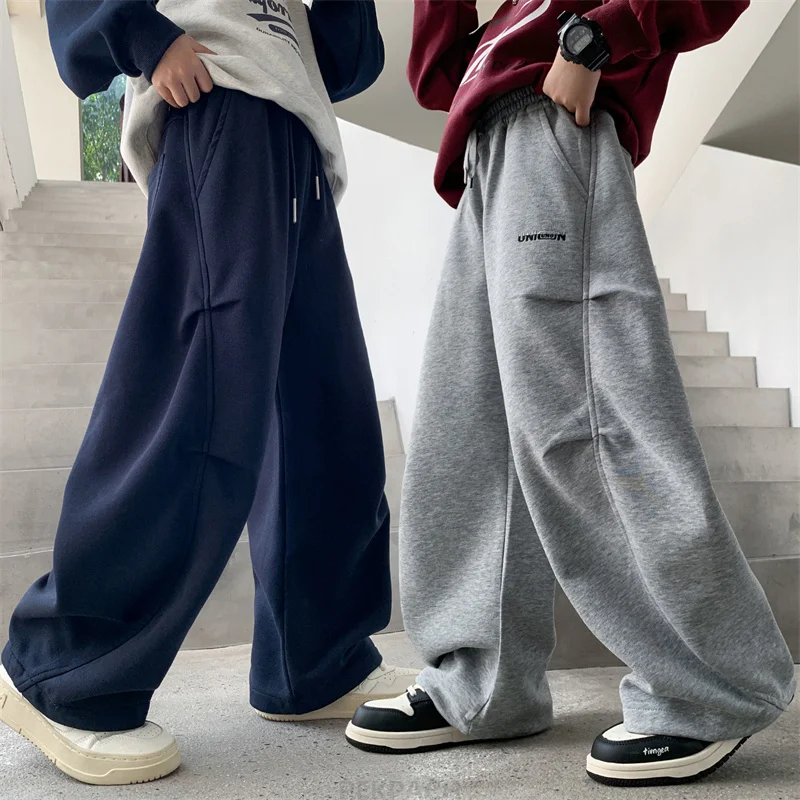 

Autumn Kids Cotton Carpenter Sports Pants for Teen Boy Casual Sporty Trousers Loose Straight Track Pants Child Curved Sweatpants