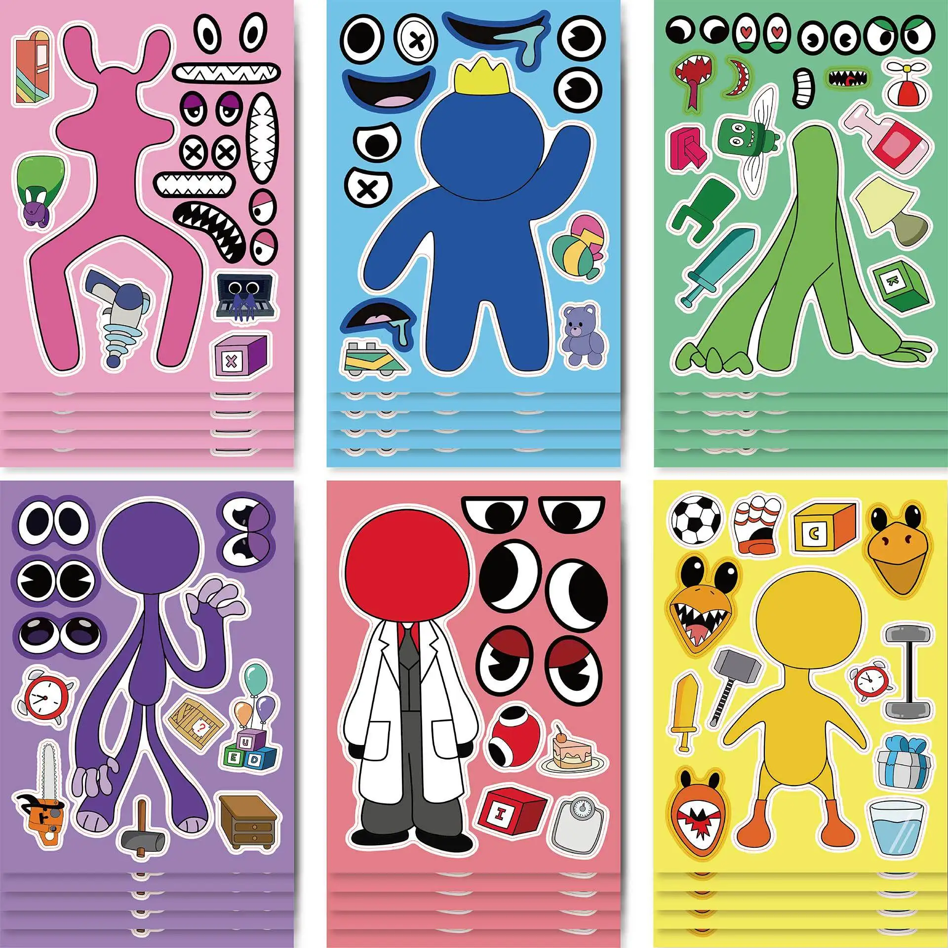 6 pz/set Rainbow friends sticker bambini fai da te Puzzle Sticker Face Funny Anime Cartoon assemblare adesivi giocattoli per bambini regalo per ragazzi e ragazze