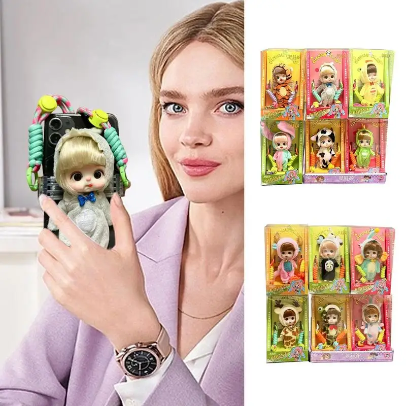 Small Dolls For Girls Mobile Phone Back Clip Small Doll Vivid And Cute Simulation Doll For Children’s Day Birthday Christmas