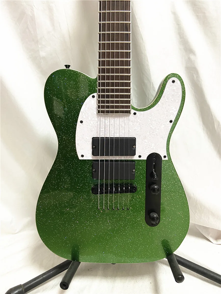 Metallic Green Granules 7-string electric Guitar Black accessories Closed pickup white guard plate free shipping