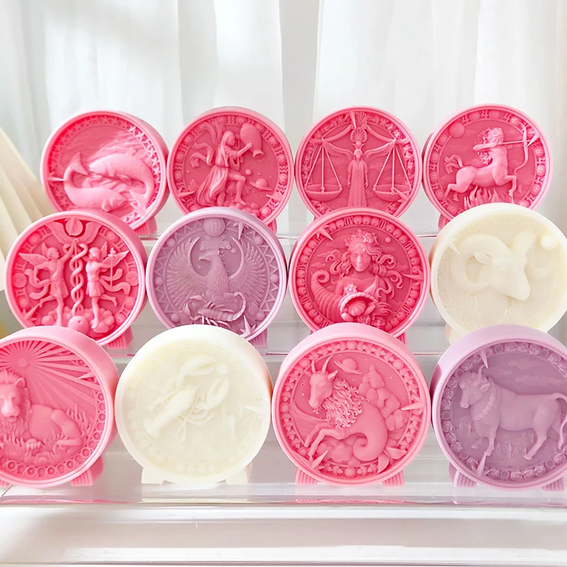 12 Constellation Relief Aromatherapy Candle Silicone Mold Valentine\'s Day Gift Constellation Mousse Cake Silicone Baking Mold