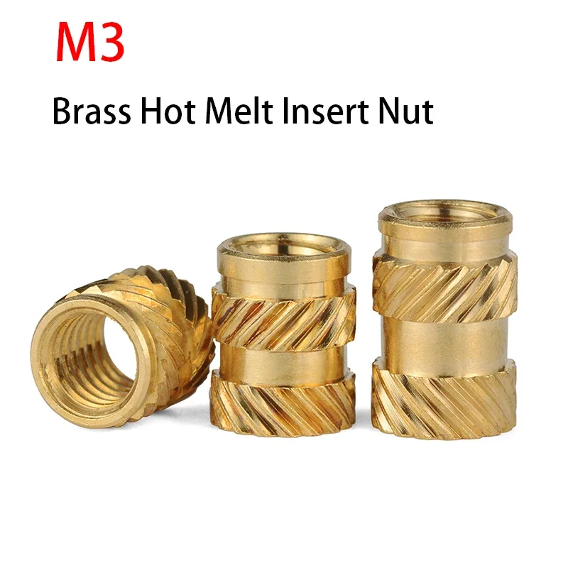 50Pcs M3 Brass Hot Melt Insert Knurled Nut Thread Heat Molding SL-type Double Twill Injection Embedment Nut Injection