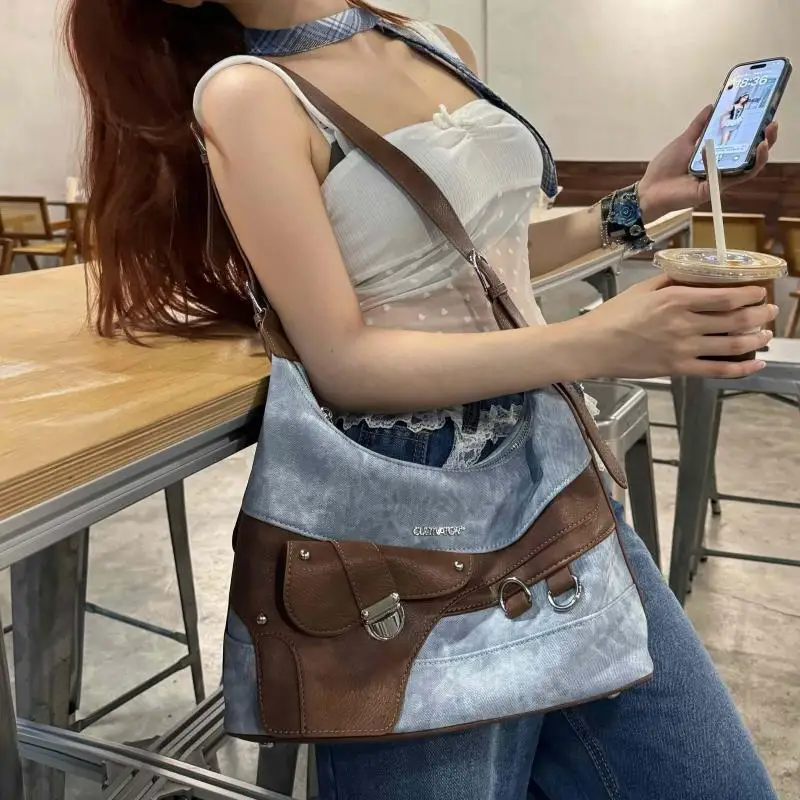 American Fashion Original Splicing Color Contrasting Women's Bag Simple Casual Versatile Large Capacity Single Shoulder Bag Tide