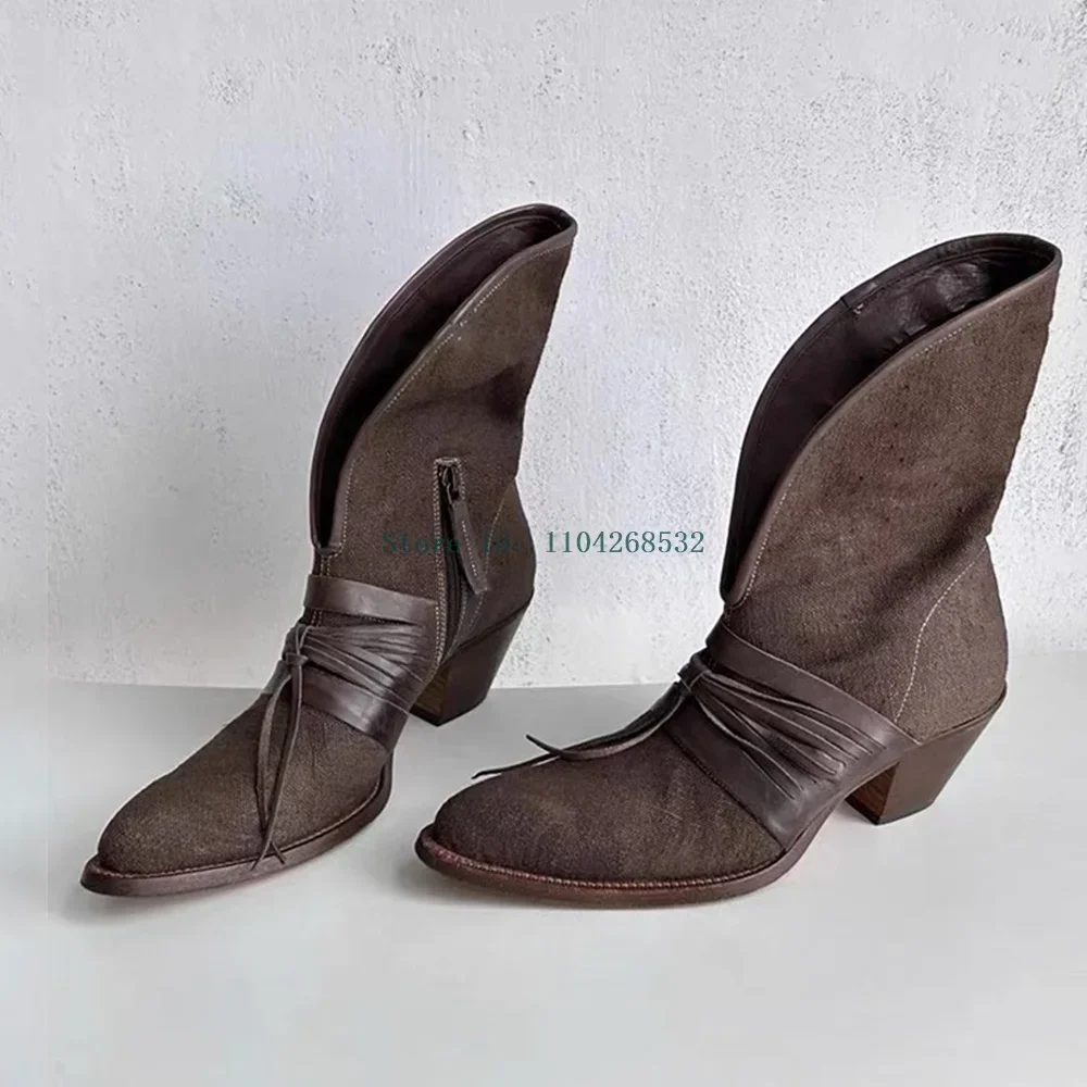 

Tassel Riband Zipper Decor Ankle Booties Sexy Pointed Toe Square Heel Slip On Solid New Arrizals Fashion Lady Modern Boots