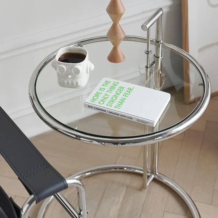 Lifting small round table, simple medium and ancient style coffee table, modern glass transparent shelf